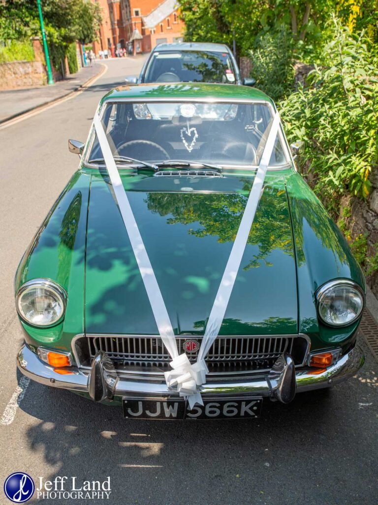 Green MG Sports Car Wedding Stratford upon Avon Warwickshire