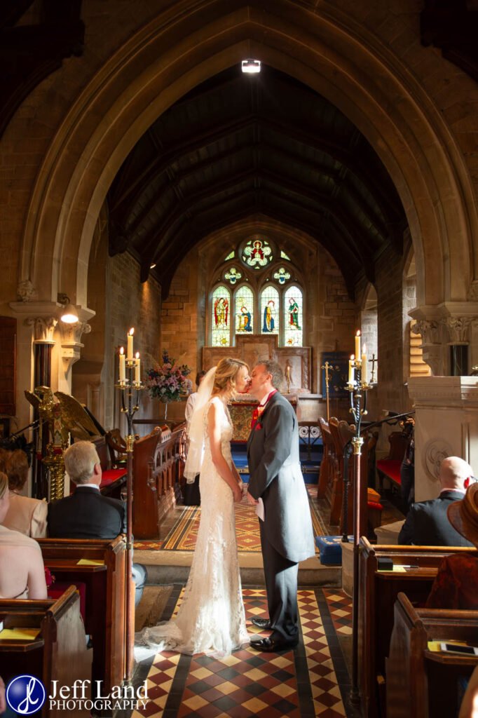 First Kiss St Mary’s Church Wedding in Lower Slaughter