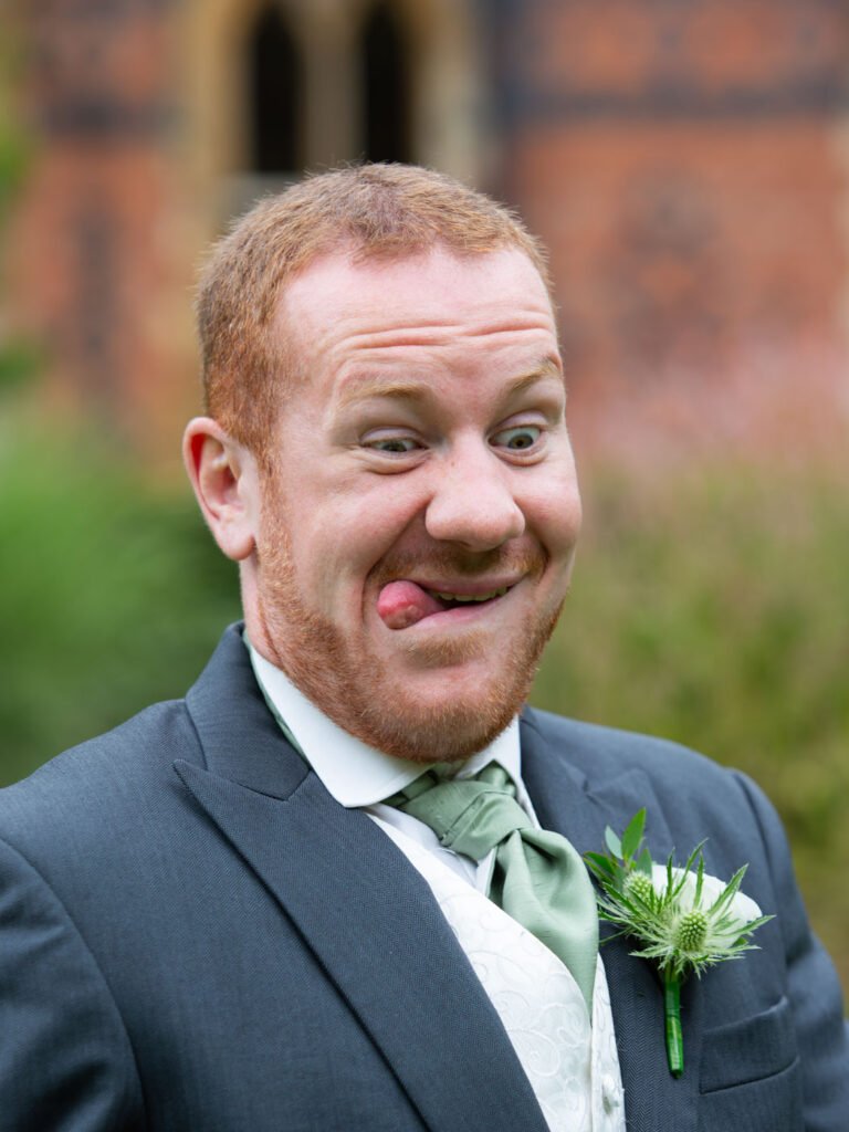 Wedding Photographer at Brownsover Hall Hotel in Rugby bestman silly portrait