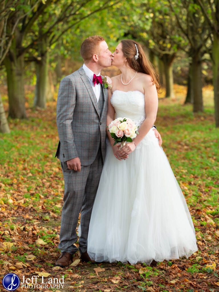 Bride and Groom Kiss at Alveston Pastures Farm Stratford upon Avon