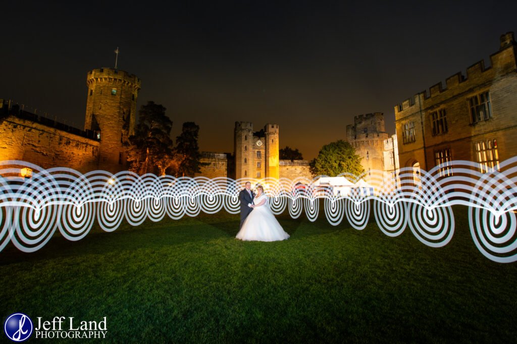 Bride and Groom Light Painting during Wedding at Warwick Castle