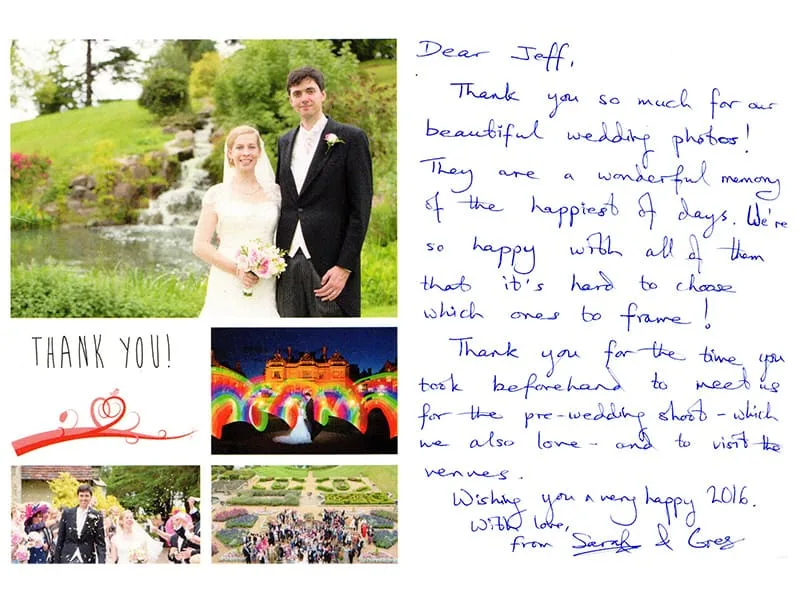 Wedding Photographer Thank You Letter