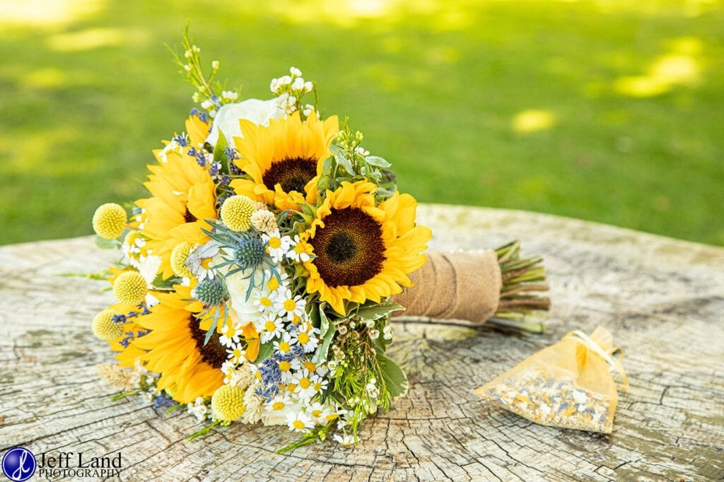 Wedding Photographer at Wethele Manor Leamington Spa Warwickshire Sunflower Bouquet