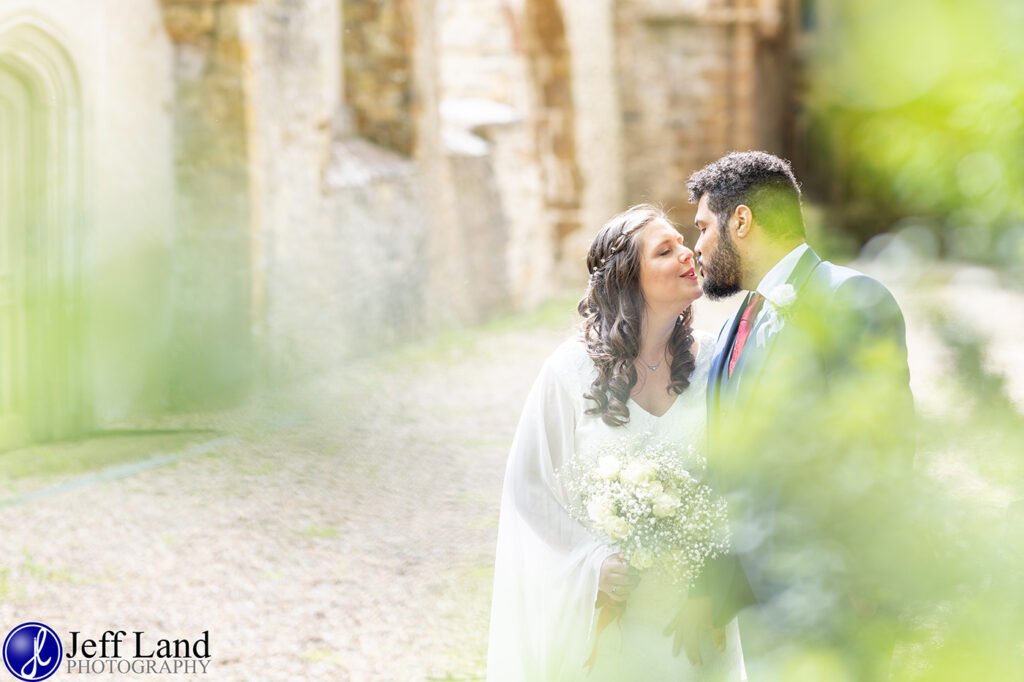 Ettington Park Wedding Romantic Portrait in Church Ruins