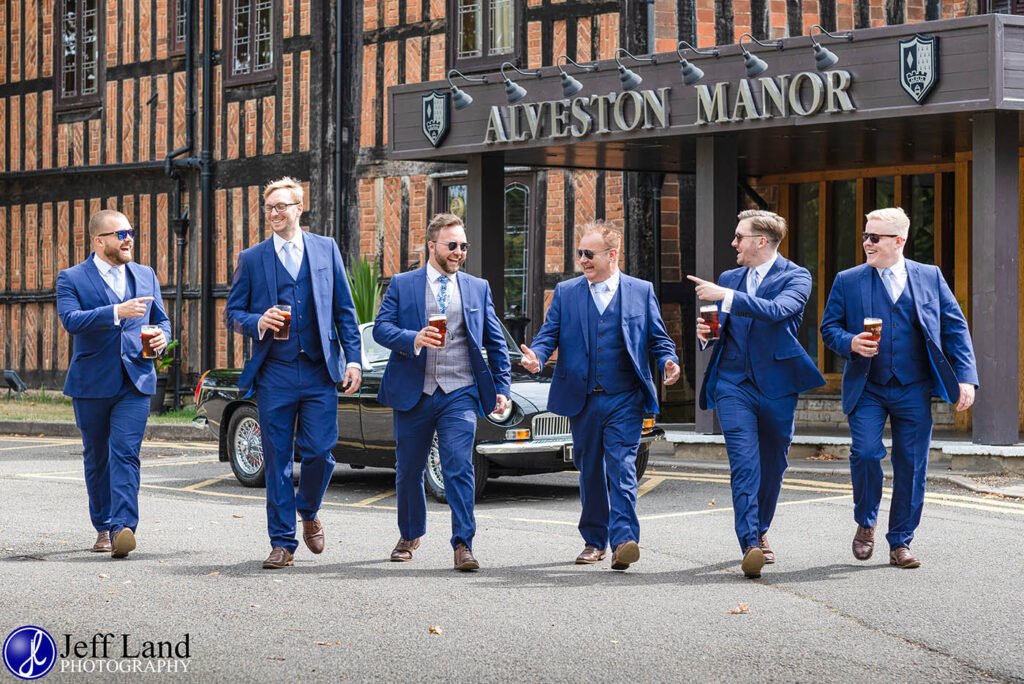 Approved Wedding Photographer Macdonald Alveston Manor Stratford-upon-Avon, Warwickshire Fun Groomsmen Photo