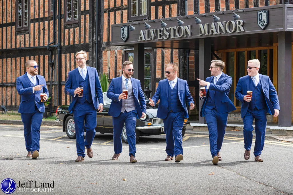 Approved Wedding Photographer Macdonald Alveston Manor Stratford-upon-Avon, Warwickshire Fun Groomsmen Photo