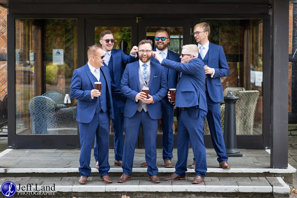Approved Wedding Photographer Macdonald Alveston Manor Stratford-upon-Avon, Warwickshire Fun Groomsmen Portrait