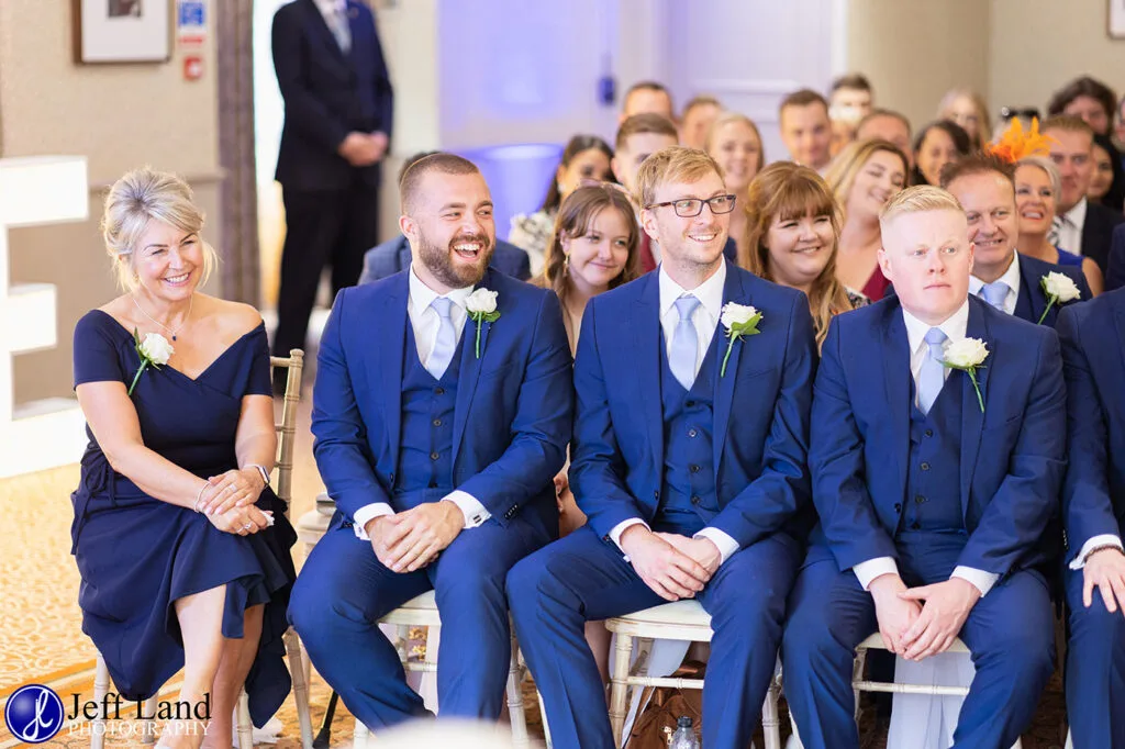 Approved Wedding Photographer Macdonald Alveston Manor Stratford-upon-Avon, Warwickshire Groomsmen Laughing