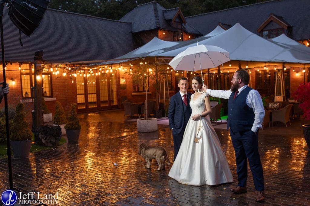 wedding photography, bridal portrait, rain, low light, godox ad 200, smallrig softbox, canin r6, nuthurst grange, behind the scenes, bys