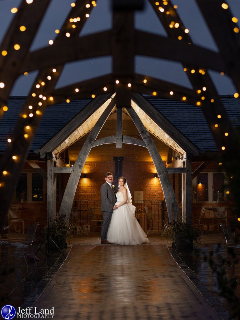 Low Light and rain Wedding Portrait at Cider Mill Barns