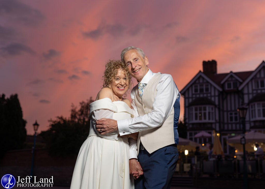 Sunset Portrait of Bride and Groom at a Wedding in The Arden Hotel Stratford upon Avon