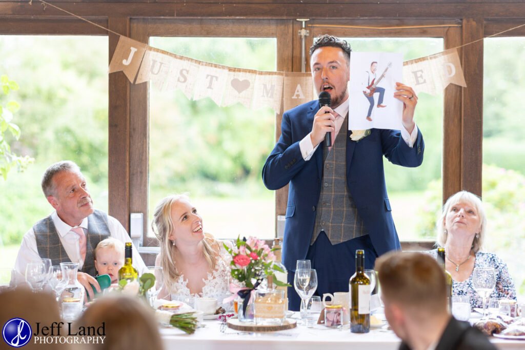 Wedding Reception at Alveston Pastures Farm Stratford upon Avon, Warwickshire groom speech