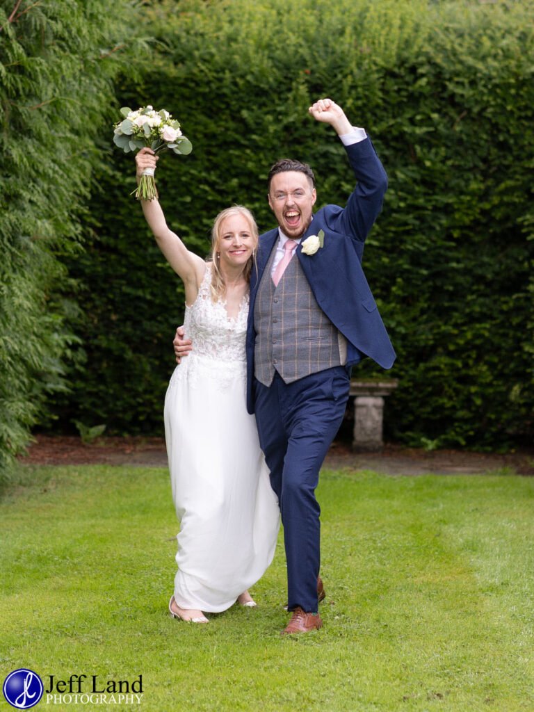 Wedding Reception at Alveston Pastures Farm Stratford upon Avon, Warwickshire bride and groom fist punch