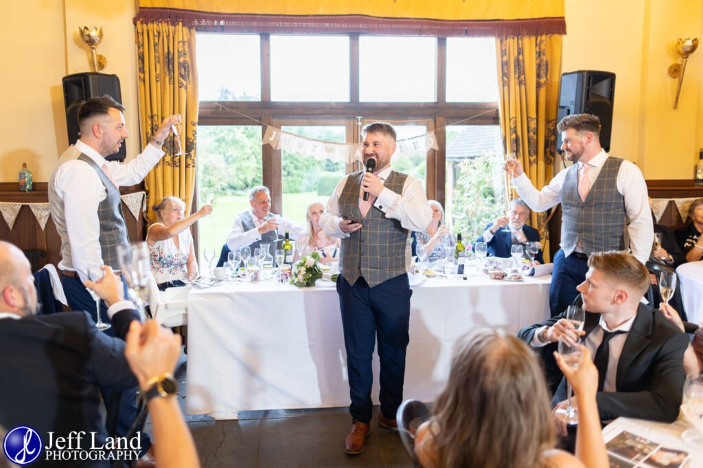 Wedding Reception at Alveston Pastures Farm Stratford upon Avon, Warwickshire dreaded best man speech