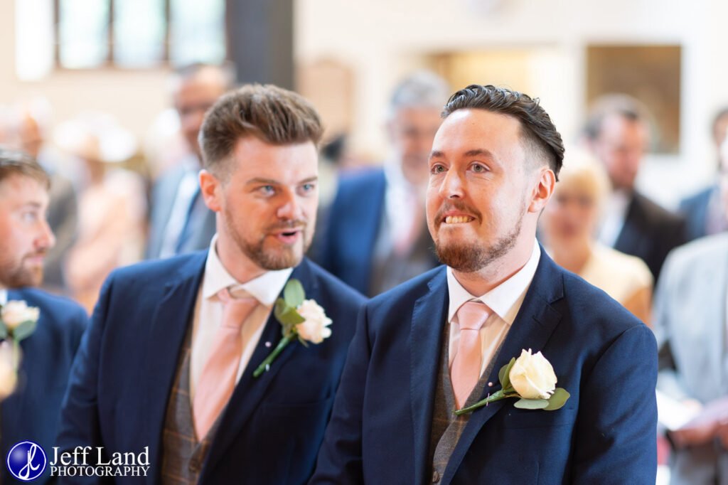 Wedding St Andrews Church Stratford upon Avon, Warwickshire nervous groom with best man