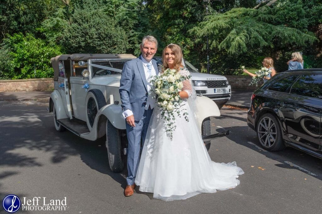 Bride Dad white Rolls Royce at Holy Trinity Church Wedding Stratford upon Avon