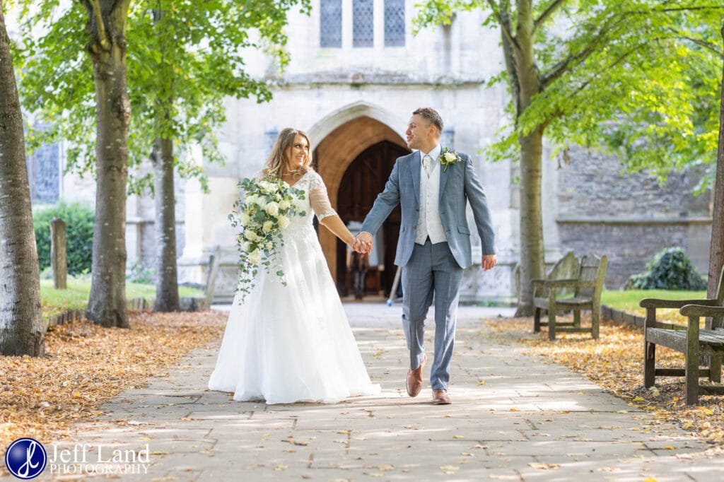 Bride and Groom Just Married Holy Trinity Church Stratford upon Avon Warwickshire black and white