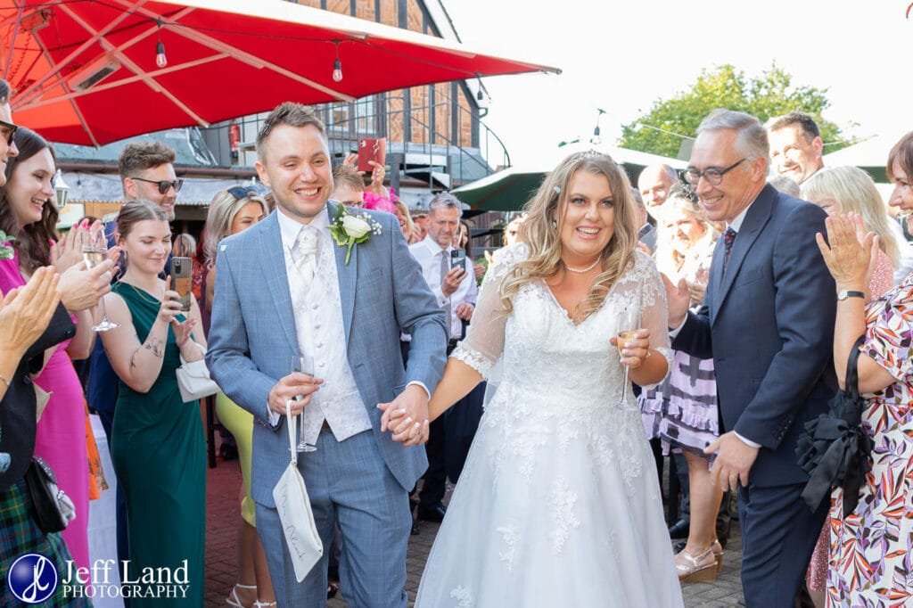 Bride and Groom arrive at Alveston Manor Stratford upon Avon