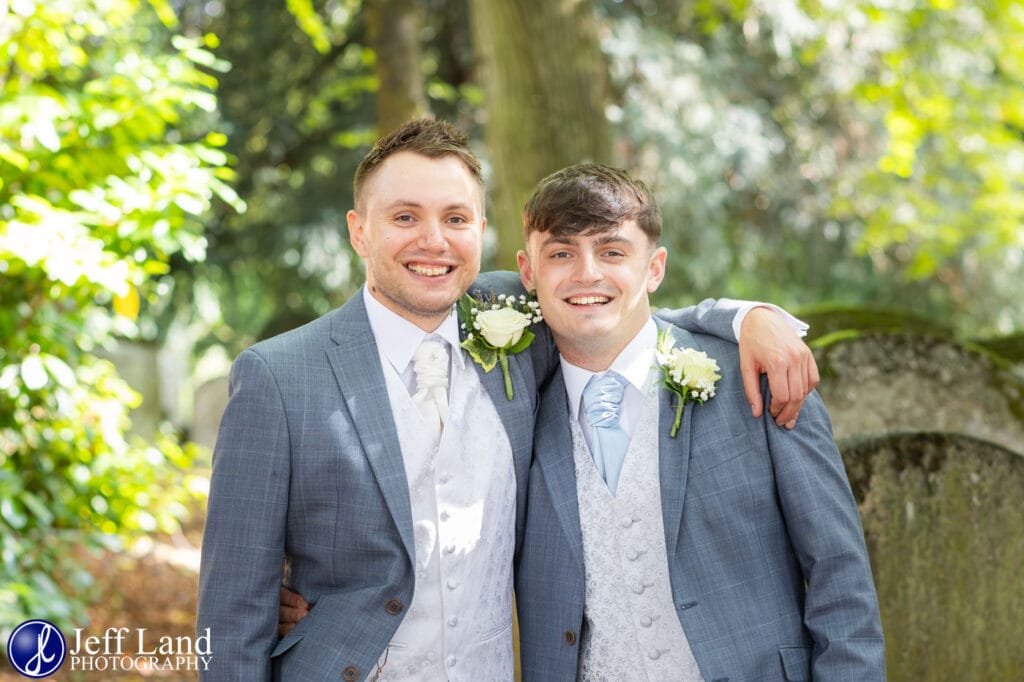 Groom with Bestman holy trinity church Stratford upon Avon