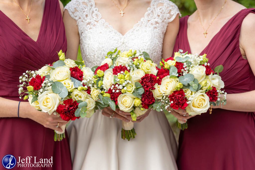 Bride with Bridemais and Wedding Bouquet closeup