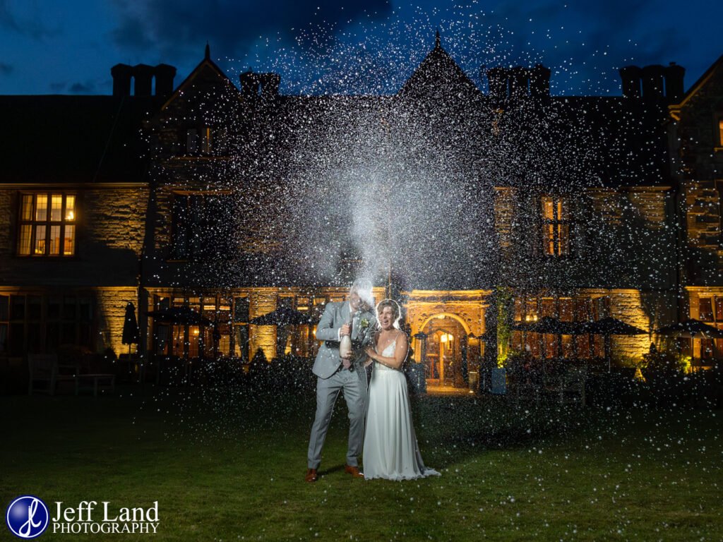 Billesley Manor Wedding Photographer Champagne Spray Photo