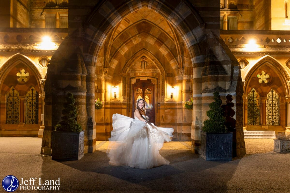 Fun Low-Light Bride Portrait at Ettington Park Hotel