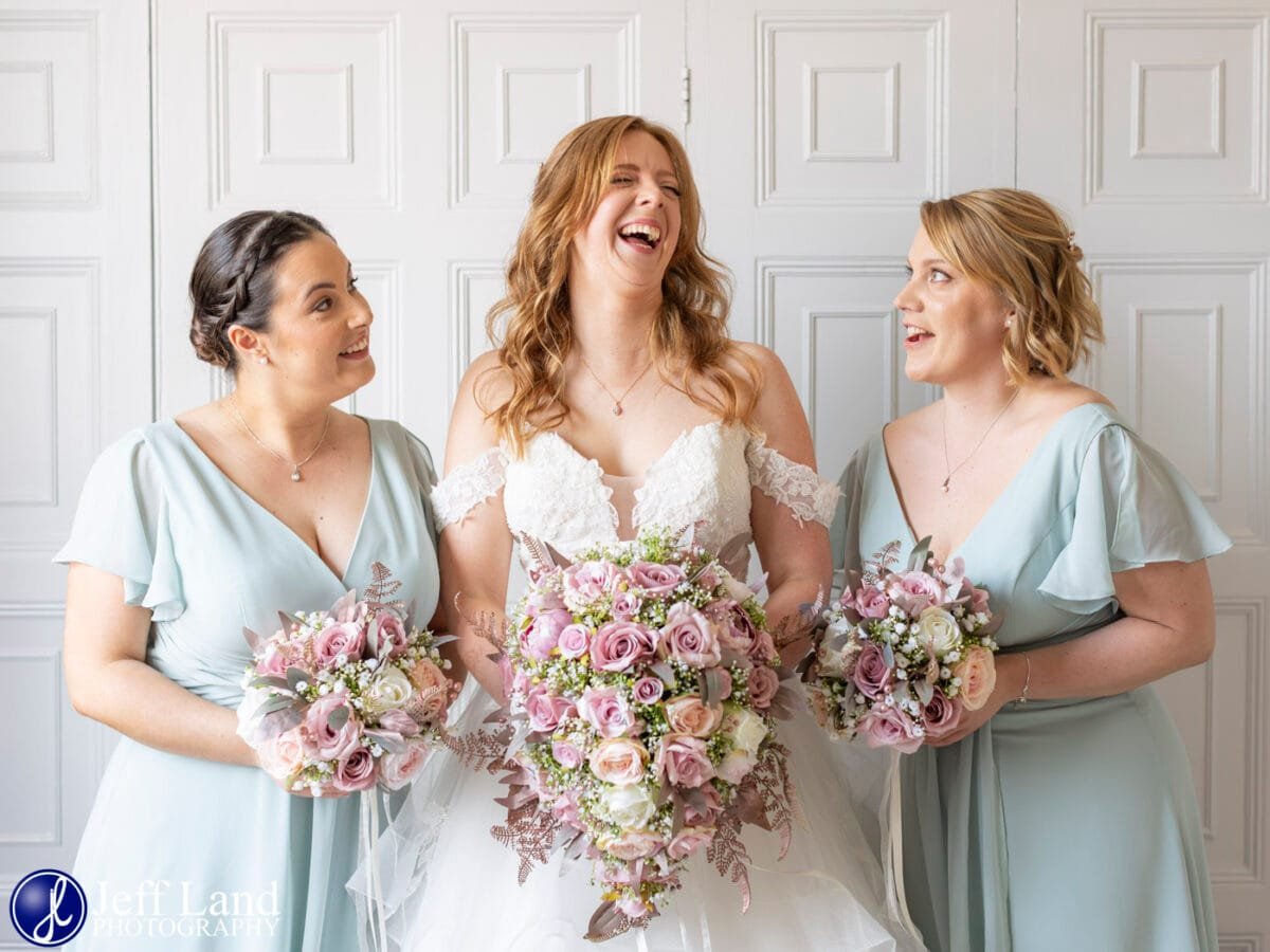 Fun Bride and Bridesmaids Portrait at Alveston Manor Stratford-upon-Avon, Warwickshire