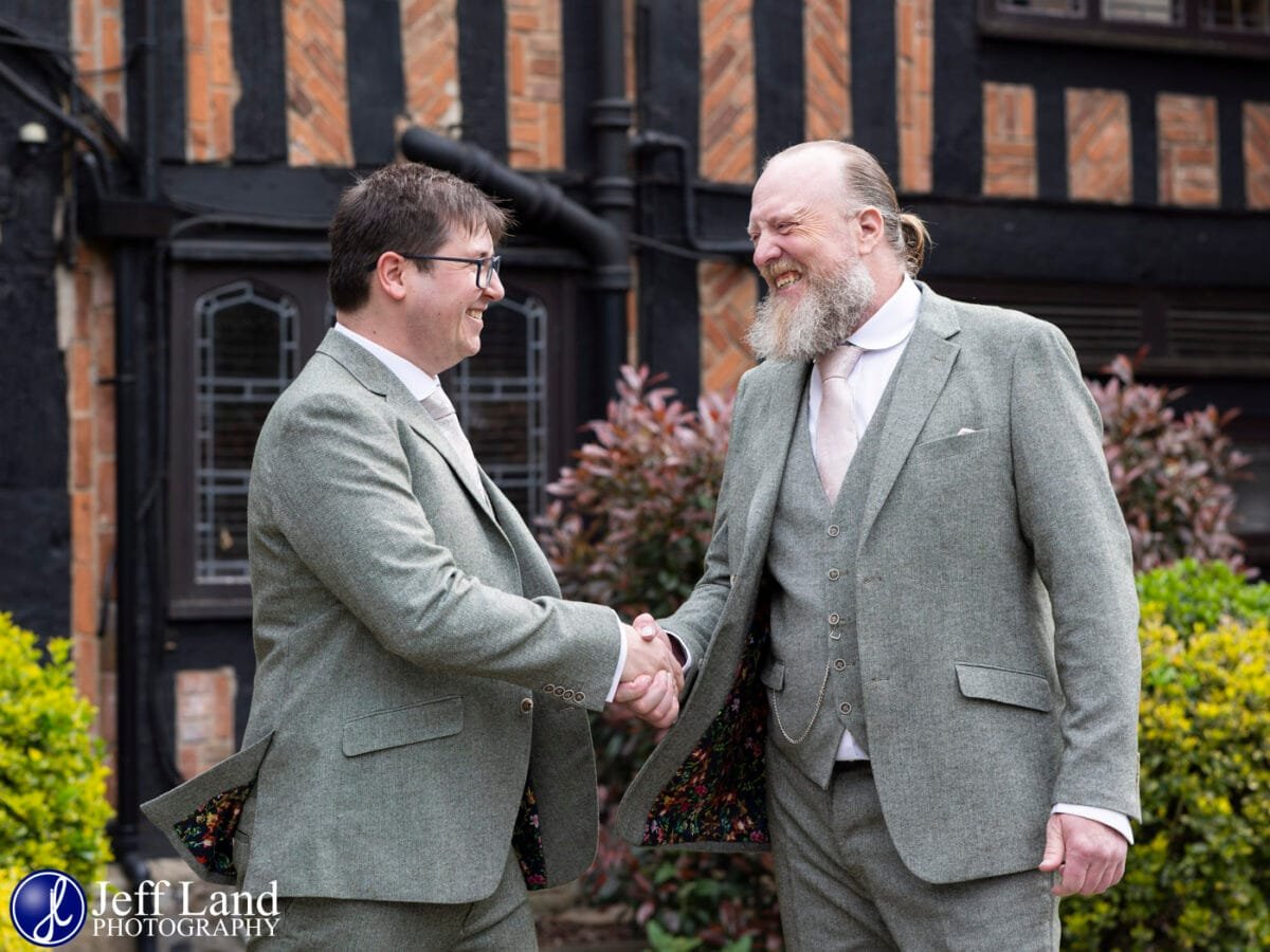 Groom & Dad Handshake Portrait wedding at Alveston Manor Stratford-upon-Avon, Warwickshire