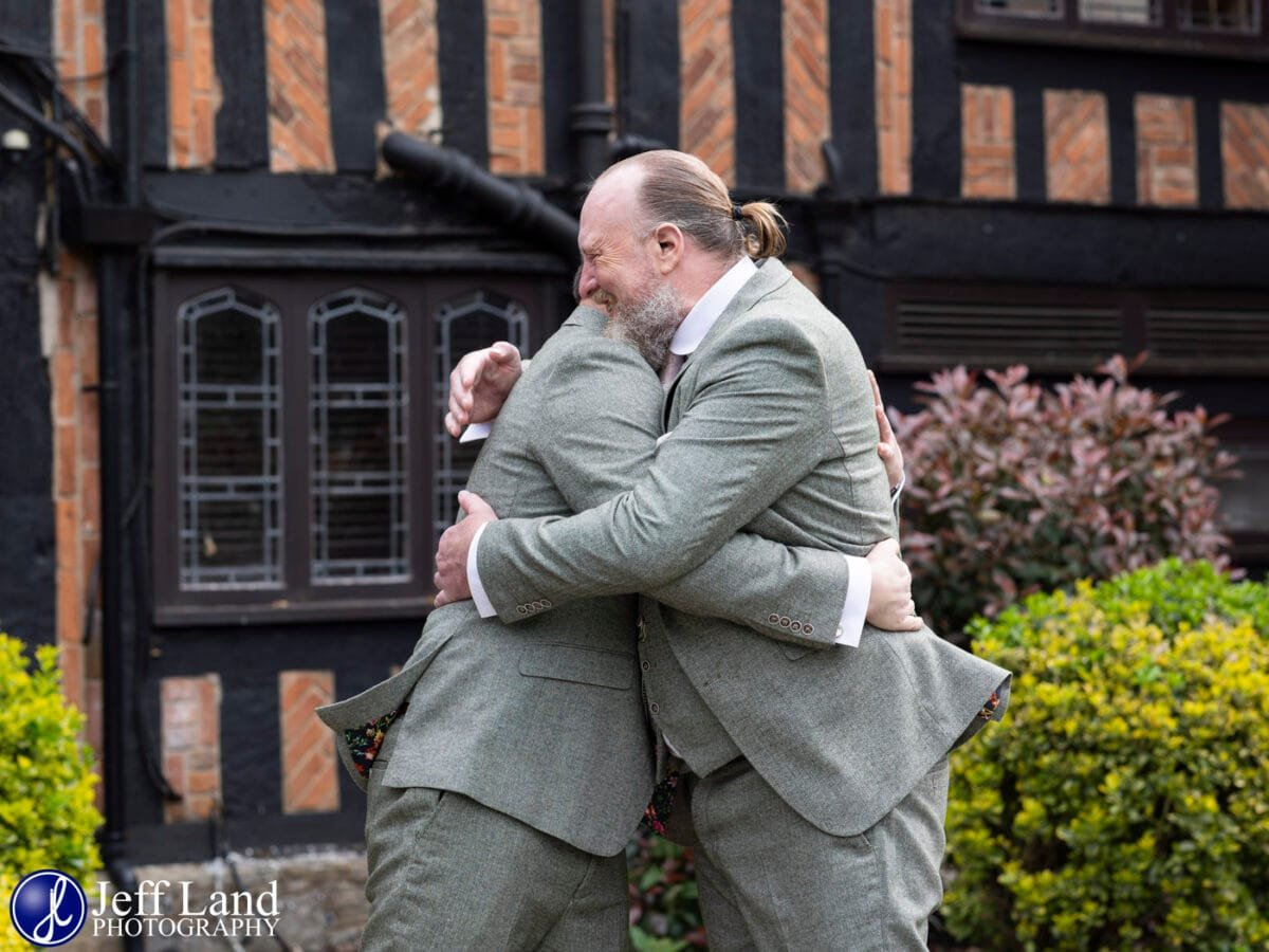 Groom & Dad Hug Portrait wedding at Alveston Manor Stratford-upon-Avon, Warwickshire