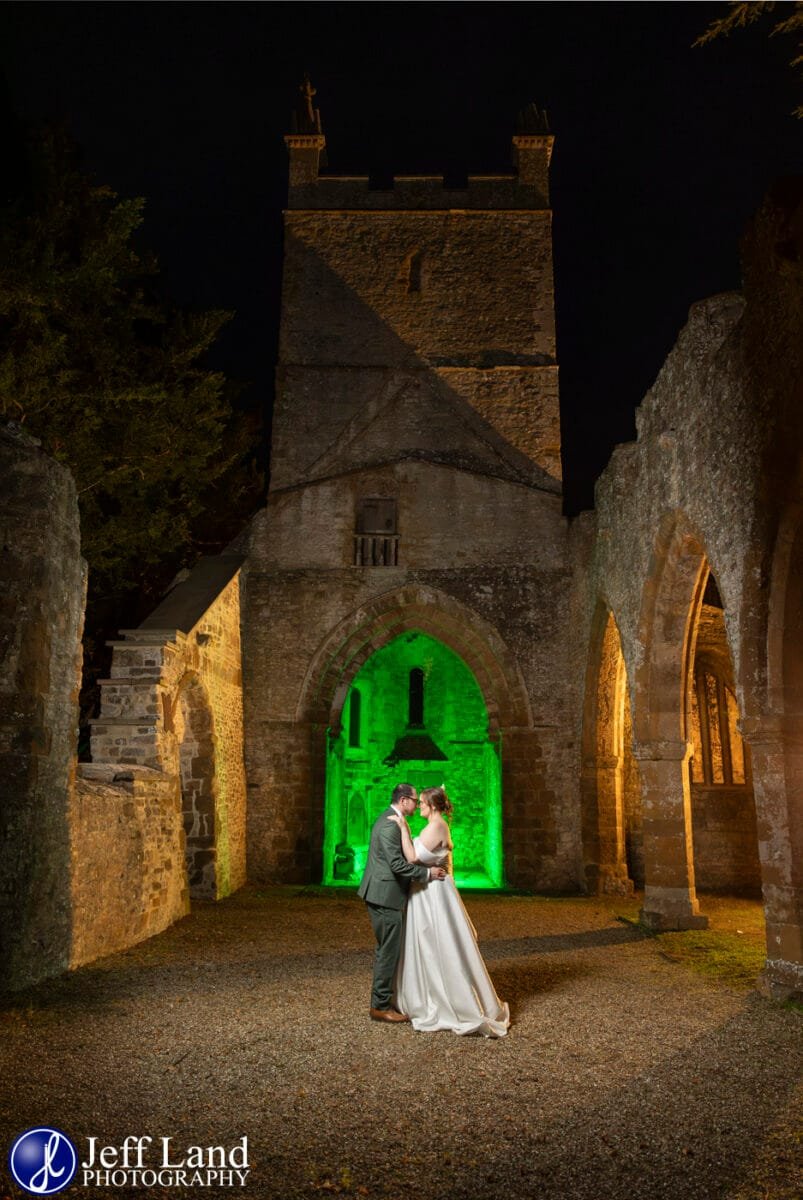 Low-Light Wedding Photography in Holy Trinity Church with green glow at Ettington Park Hotel Stratford-upon-Avon
